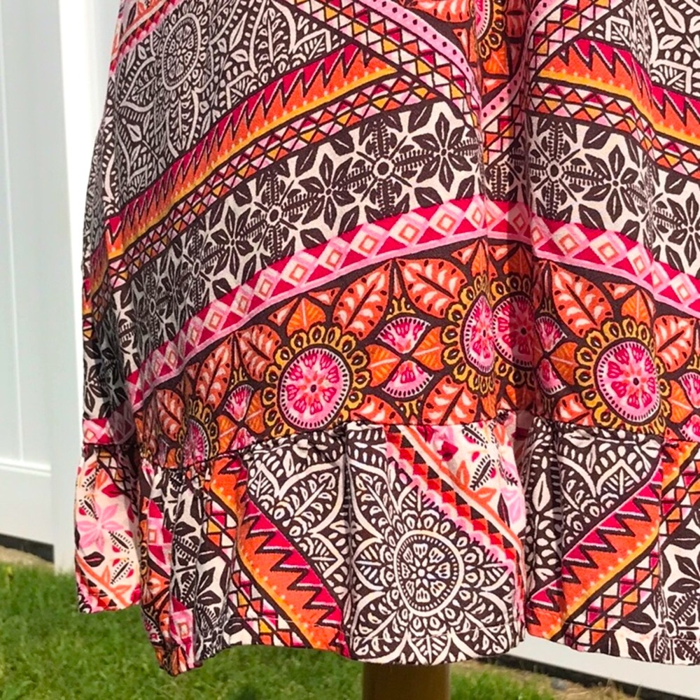Miami Boho Brown Orange Pink Cream Floral Printed Halter Midi Dress Size Medium - Picture 13 of 16